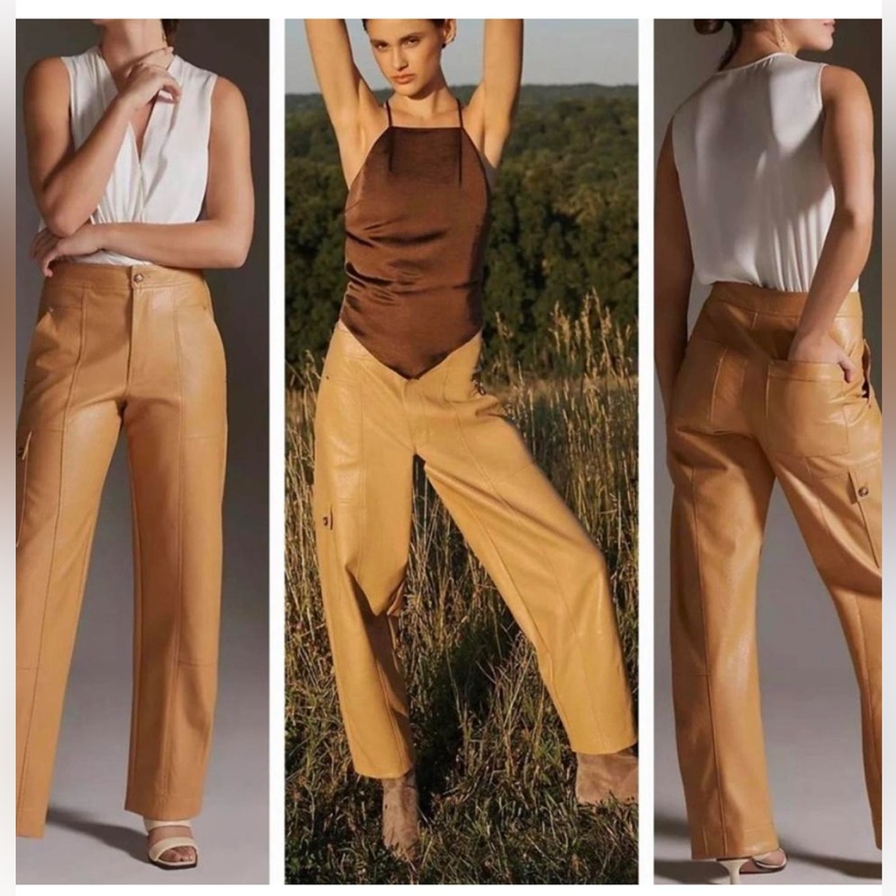 By Anthropologie Faux Leather Utility Cargo Pants Size 8 NWT